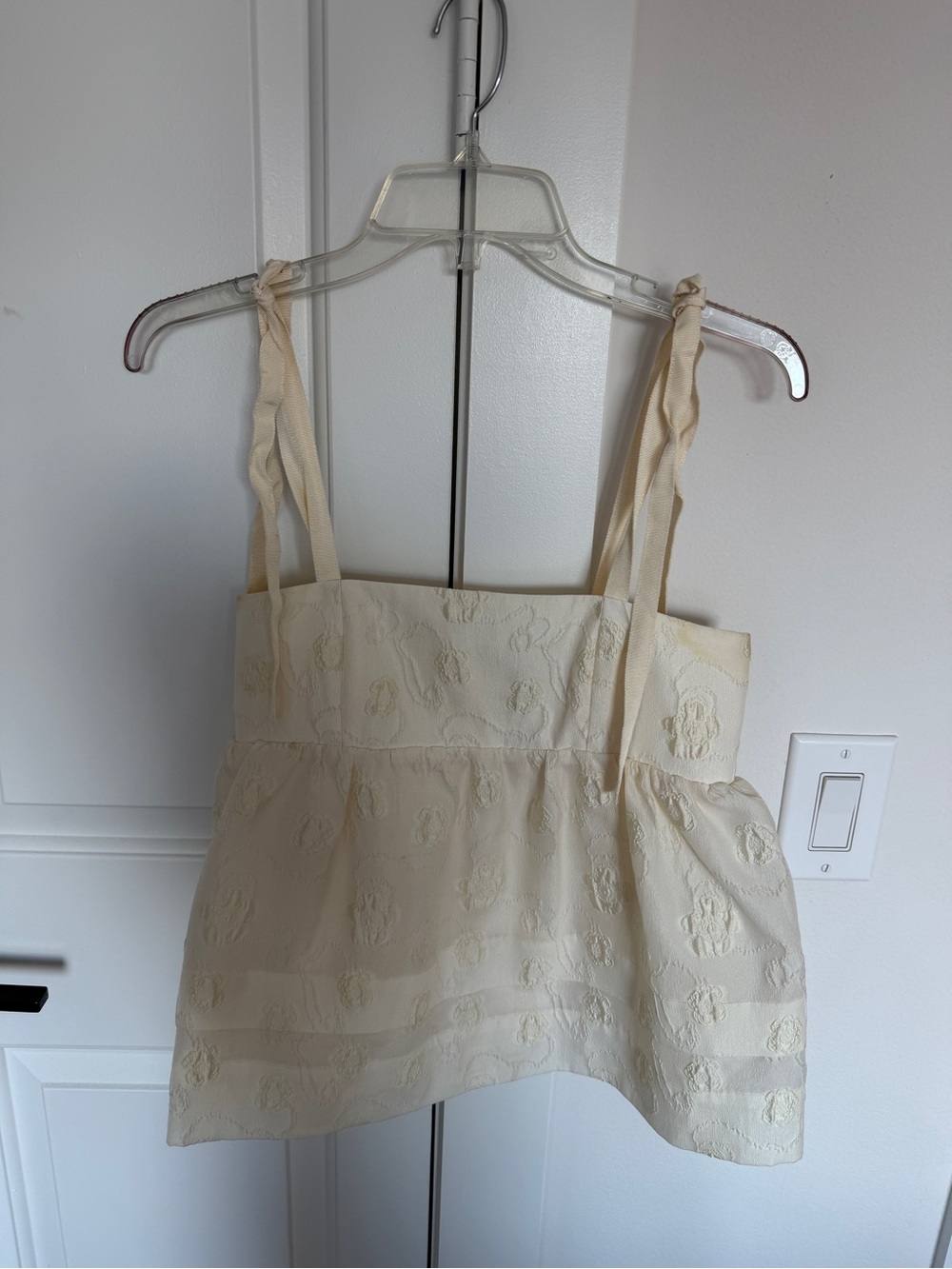 Hunter Bell Tie-Shoulder Cream Embroidered Crop Top